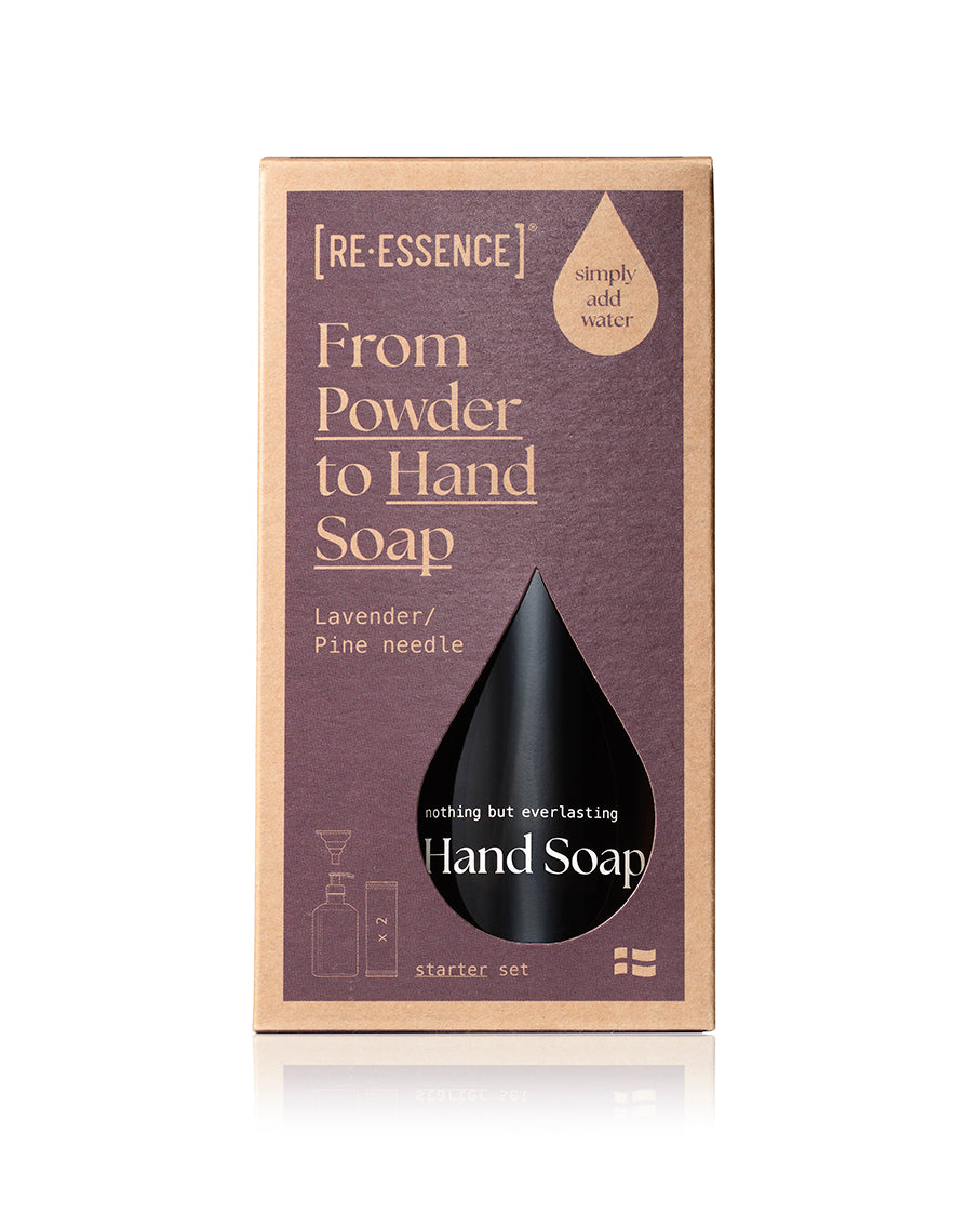 Håndsæbesæt m. genanvendelig glasdispencer - lavendel/fyrrenål